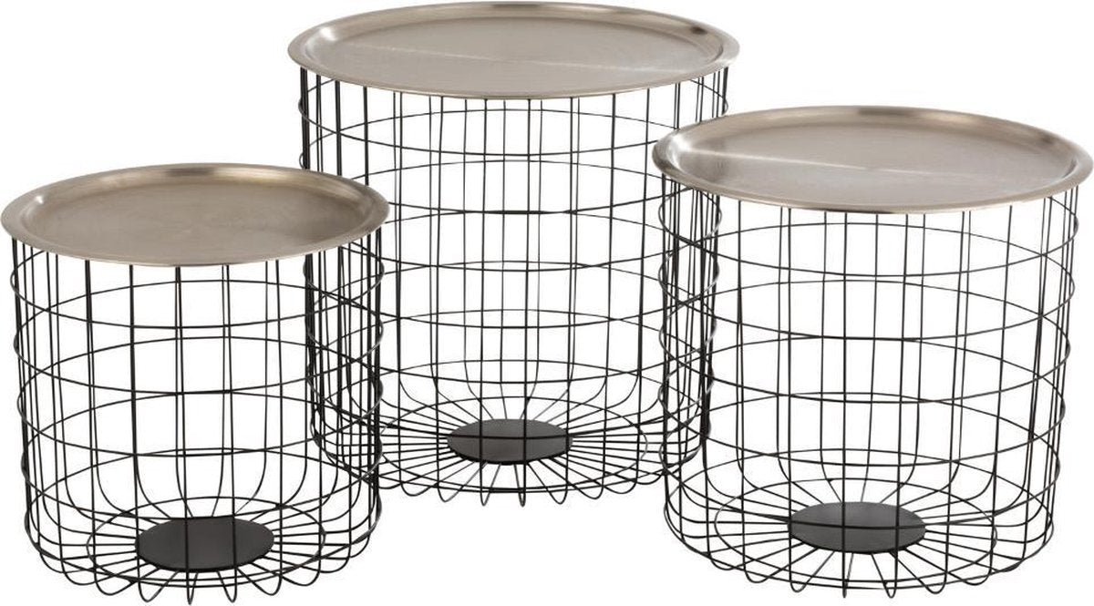 Dulaire Opbergmand Bijzettafel Zwart/Zilver 3 st. Ø 47 cm