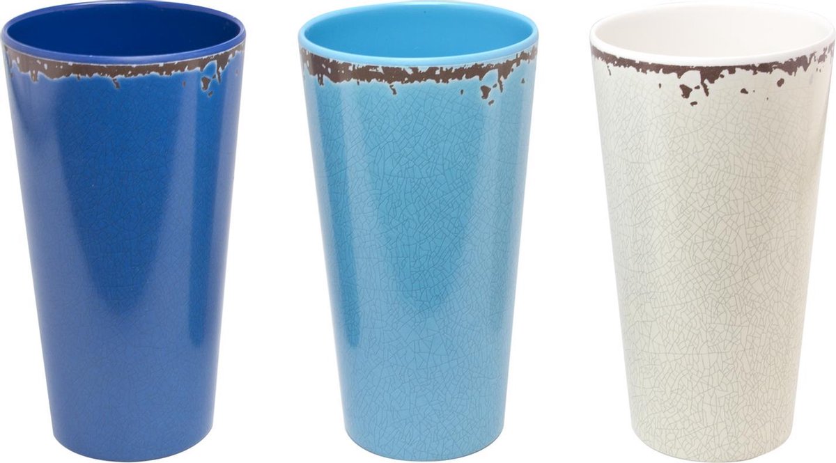 Bekers (3stuks: Blauw en Wit) - 500ml - Ø8x14.5cm - Hoge Glazen