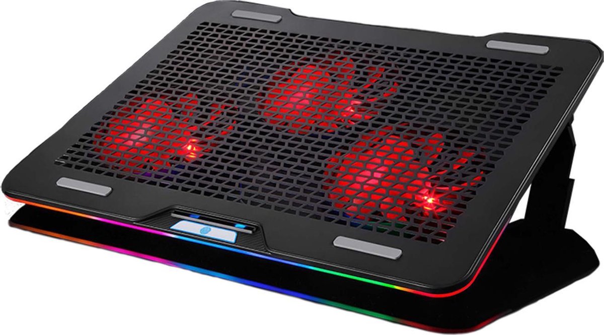 Fuegobird Laptop Cooler - Laptophouder en koeler - 3 ventilatoren - Verstelbaar - RGB - Max 17 inch - Zwart