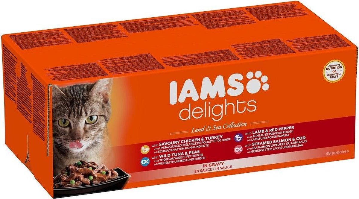 Iams Delights Land en Zee collectie in Jus - Kat - Natvoer - 48 x 85 gr
