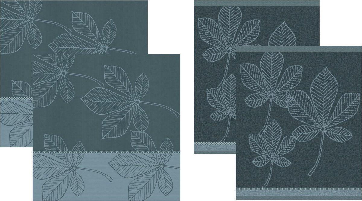 DDDDD Leaves - 2 Theedoeken & 2 Keukendoeken - Atlantic Blue