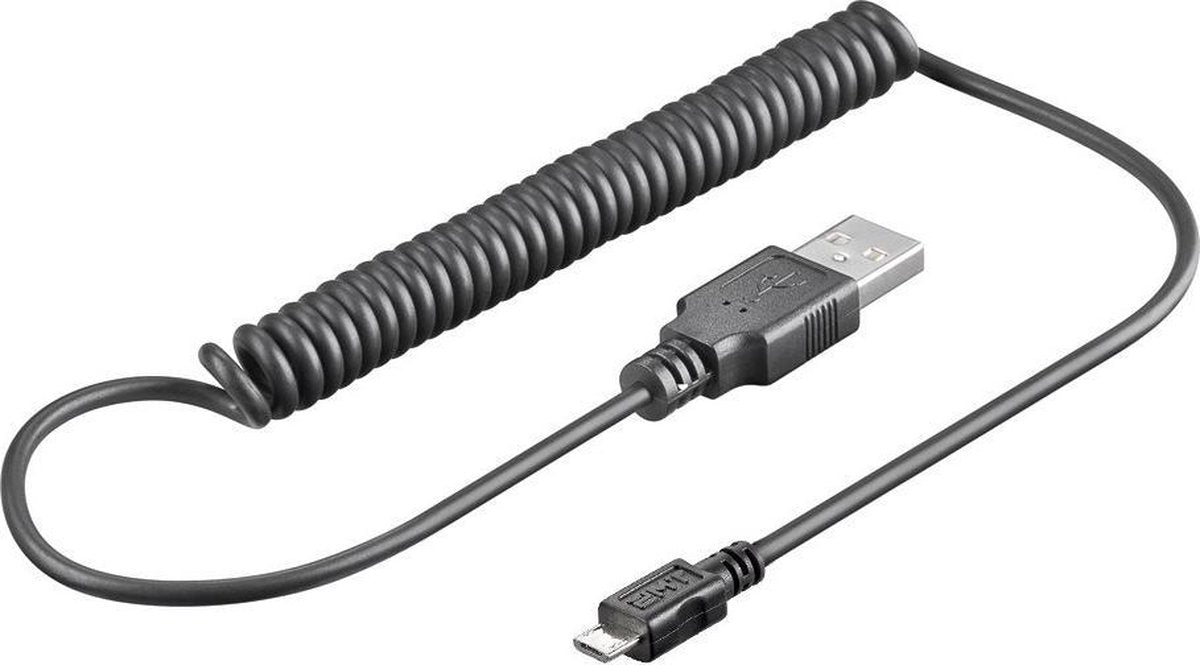 Cablexpert USB Micro B naar USB-A spiraalkabel - USB2.0 - tot 1A / zwart - 1