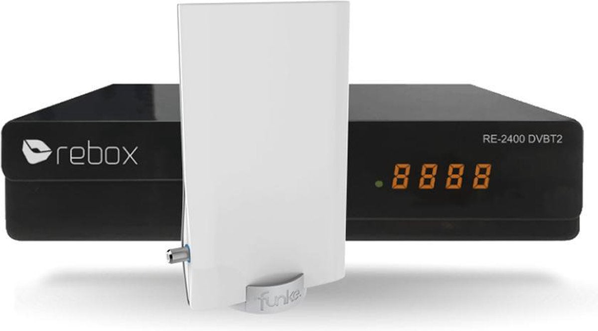 Rebox RE-2400 DVBT2 / DVB-T2 HEVC H.265 FTA 12 Volt TV ontvanger + Funke antenne DSC550
