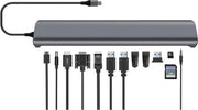 13 in 1 USB-C Hub Adapter | HDMI 4K / VGA / Ethernet /  USB-C 60 Watt Power Delivery / 5* USB-A / SD / TF / Aux / DC IN | Voor MacBook / HP / Dell / Asus