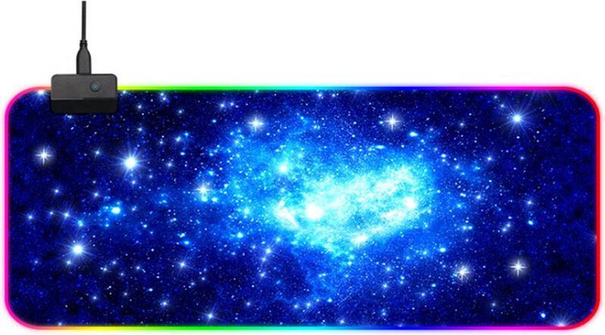 RGB Gaming Muismat XXL (80x30) | LED Verlichting Muismat | Anti-Slip | Waterproof | Extra Breed en Lang | Sterrenhemel