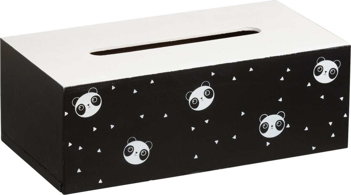 J-Line Zakdoekdoos Panda Hout Wit/Zwart