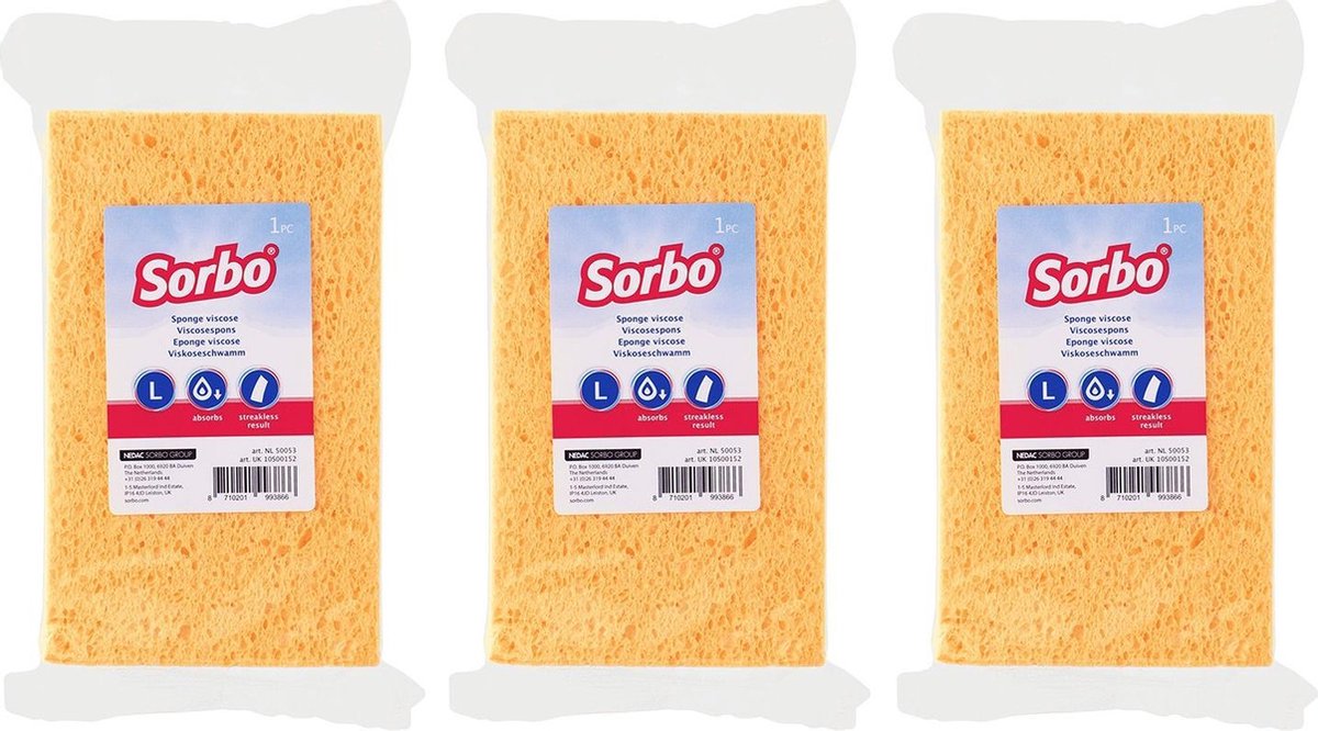3x Viscose sponzen/schoonmaaksponzen 16 cm - Streeploos resultaat - Huishoudelijke producten - Huishouden - Schoonmaken/afwassen