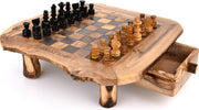 OLIVIEU ~ Intelligente ~ Handgemaakt Schaakspel Hout 40-44 cm ~ Olijfhouten Schaakbord met Schaakstukken ~ Schaakset ~ Cadeau