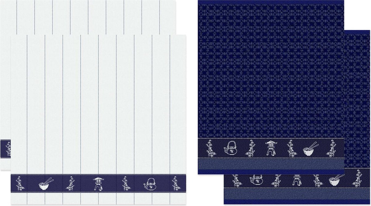 DDDDD Keukendoeken En Theedoeken Set Haru Indigo (2+2 stuks)