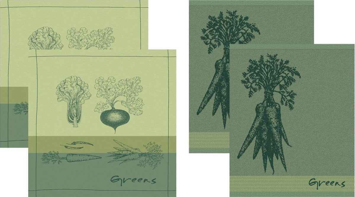 DDDDD Greens - 2 Theedoeken & 2 Keukendoeken - Green
