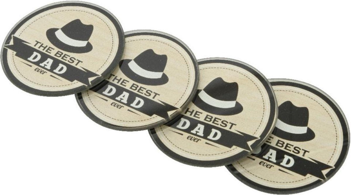 Vaderdagcadeau 4x bierviltjes/onderzetters The Best Dad Ever 9 cm - Vaderdag cadeautjes - Verjaardagscadeau papa