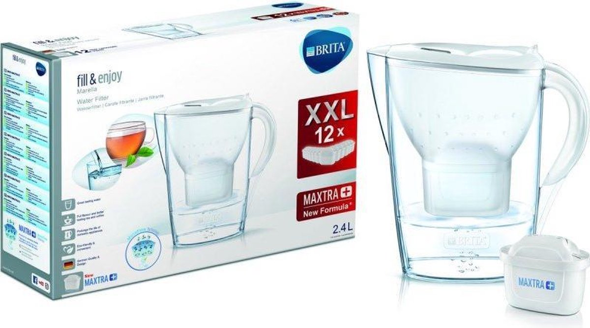Brita Maxtra waterkan wit xxl Marella 2.4ltr met - 12 maxtra filters - voor een heel jaar!