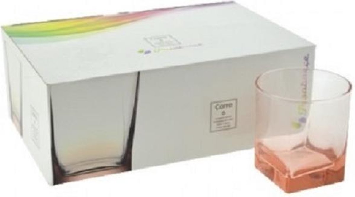 Pasabahce Carre - Roze Whiskyglazen - Set van 6 - 310 ml