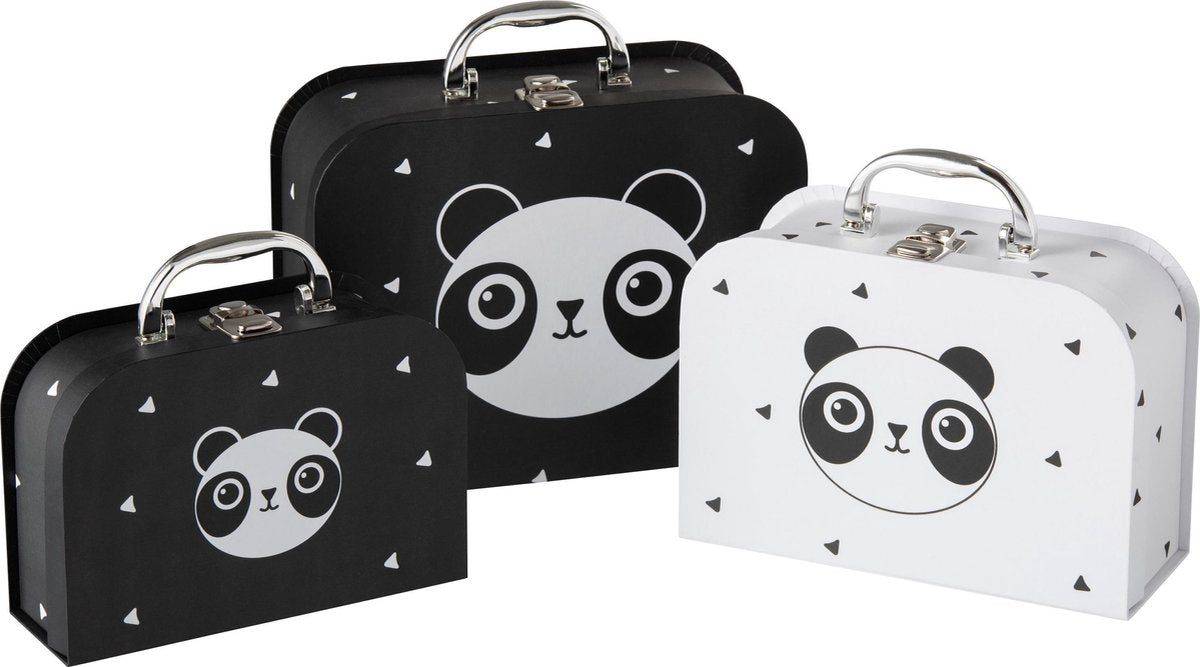 J-Line Set Van 3 Koffers Panda Papier Zwart/Wit