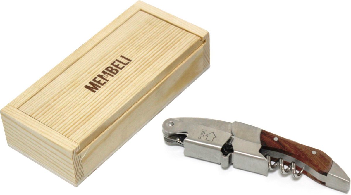 Membeli® Kurkentrekker Wijnopener Kelnersmes voor Wijn en Bier - Luxe Kurkentrekker Cadeauset - Luxe Houten Verpakking