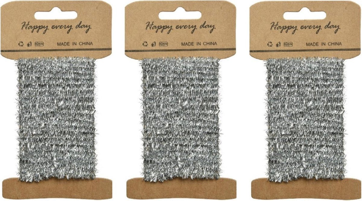 3x Zilver lametta lint ijzerdraad op rol 200 cm - Hobby ijzerdraad zilver