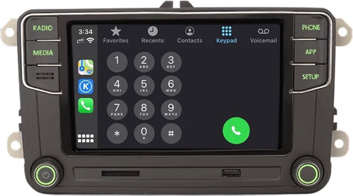 RCD360 CarPlay + Android Auto Skoda Octavia Fabia Rapid Roomster Superb Yeti Bluetooth USB SD kaart