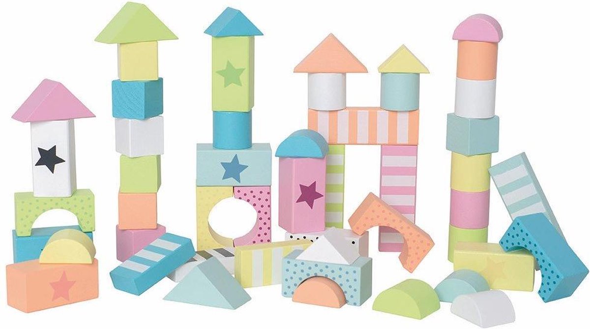Blokken - Hout - Pastelkleuren - 50dlg.