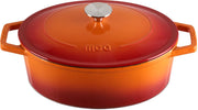 MOA Gietijzeren Braadpan 29 cm - Ovaal - met Deksel - ook voor Inductie - Oranje Rood - C29OR