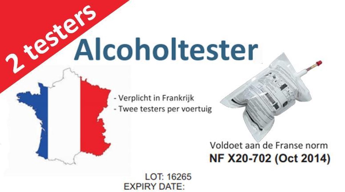 Alcoholtester - inhoud 2 stuks - Houdbaar tot februari 2022 -