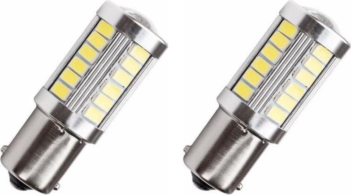 BA15S autolamp 2 stuks | LED knipperlicht | 33-SMD xenonwit met lens | 12V