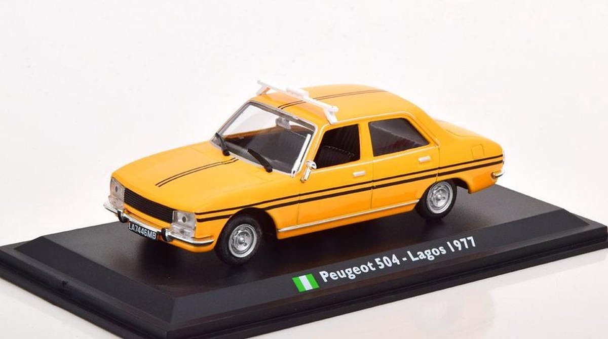 Peugeot 504 Lagos 1977 Taxi (Geel) (15cm) 1/43 Atlas - Modelauto - Schaalmodel - Modelauto - Miniatuurauto - Miniatuur autos