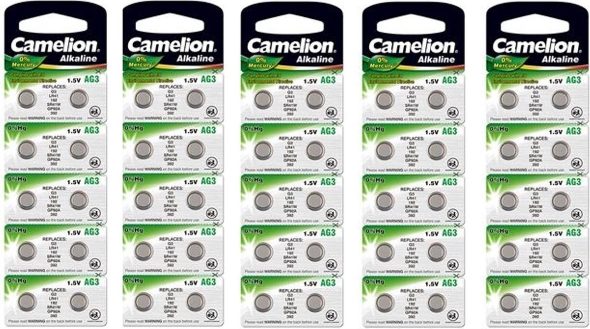 Camelion Alkaline AG3 LR41 G3 SR41W 392 1.5V knoopcel batterij - 50 Stuks (5 Blisters a 10St)