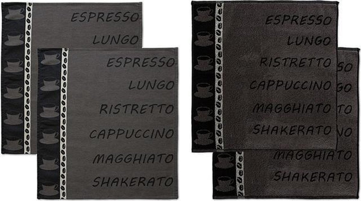 DDDDD Keukendoeken En Theedoeken Set Ristretto Anthracite (2+2 stuks)