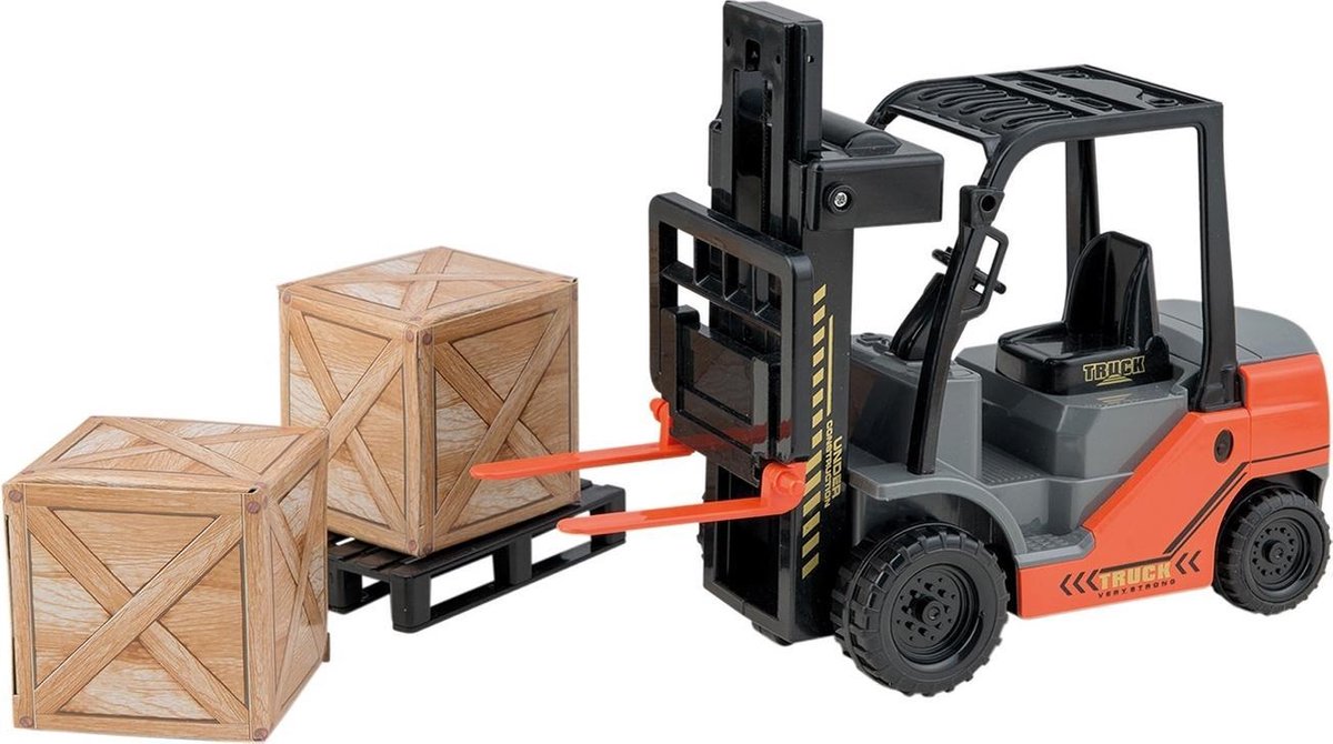 Happy People Heftruck Met Pallet En Kisten 24 Cm Oranje