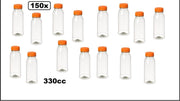 150x Flesje PET helder 330cc met oranje dop Ø 57mm x H 170mm - drink fles vruchten sap limonade drank