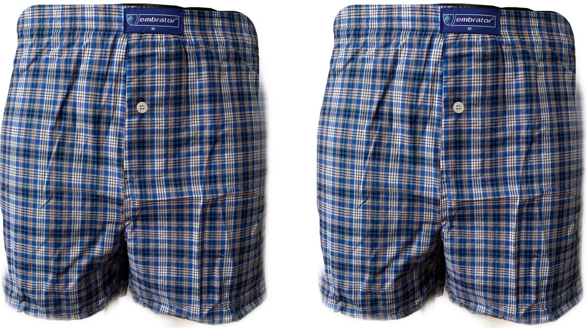 Embrator 2-stuks mannen Boxershort geweven katoen blauw/beige/wit L