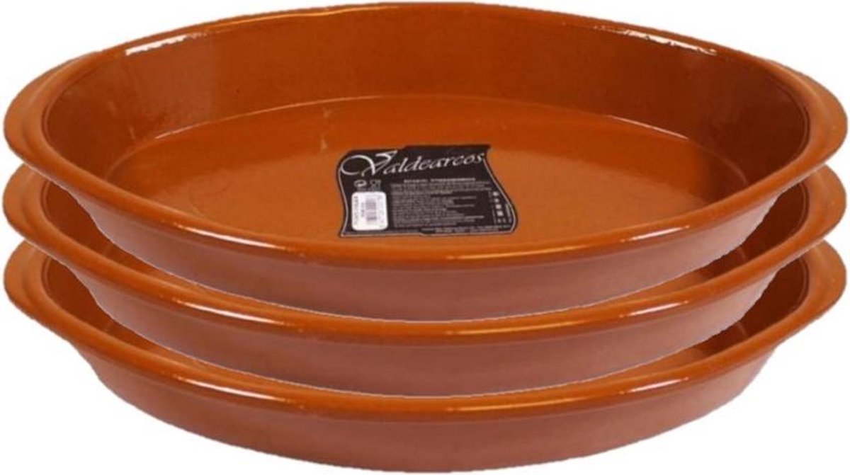 Set van 3x stuks tapas ovenschalen/serveerschalen ovaal terracotta Fontein 2.8 liter - Tapas serveerschalen/borden/ovenschalen