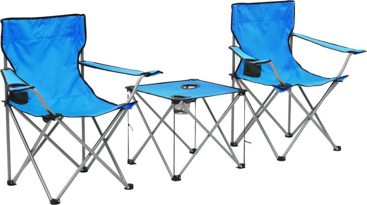 vidaXL Campingtafel en -stoelenset blauw 3-delig