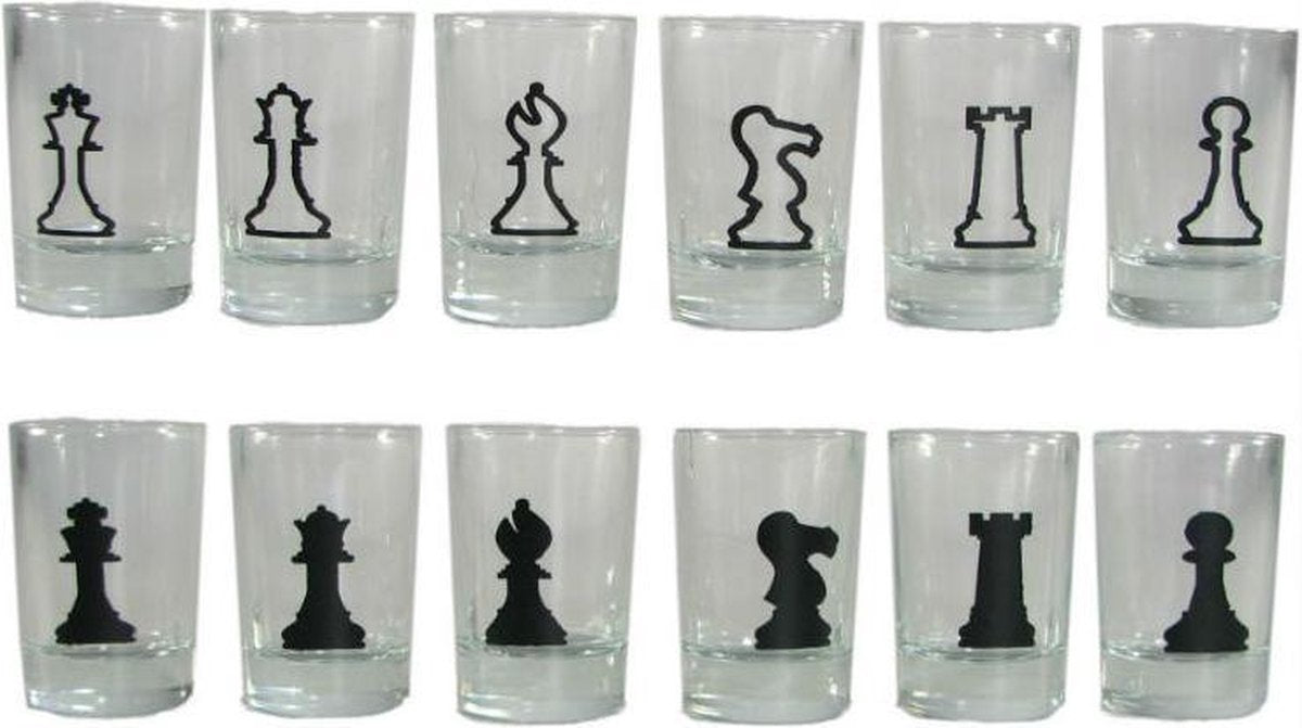 drank spel schaken - schaakspel drank - drank schaak spel - Drankspel Schaken - 32 shotglazen met schaak afdrukken
