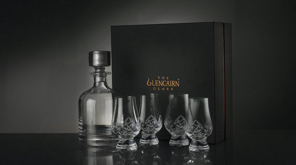 Schitterende Glencairn Whiskyset | Decanter /Karaf Iona en 4x Whiskyglas | Serie Glencairn Cut | Kristal | Handgemaakt in Schotland |Geschenkverpakking
