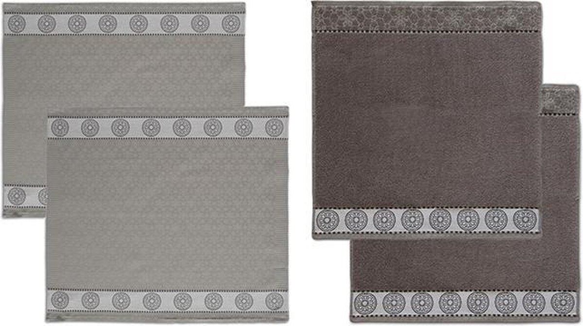 DDDDD Lace- Thee- en Keukendoekset - Grey - 2 x 2 Stuks
