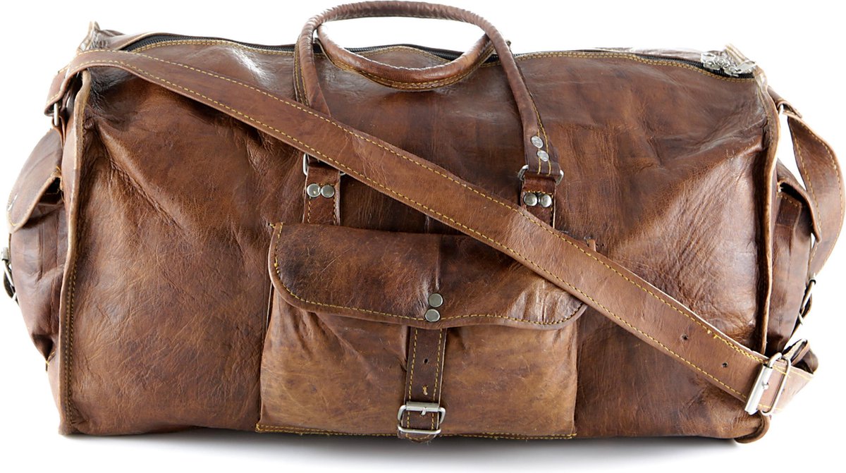 Duffeltas Weekendtas 54 x 27 x 27 cm  - Echte Leder - Cognac Bruin – Reistas – Strandtas - Sporttas - HANDGEMAAKTE VINTAGE STIJL TAS van ECHT LEER