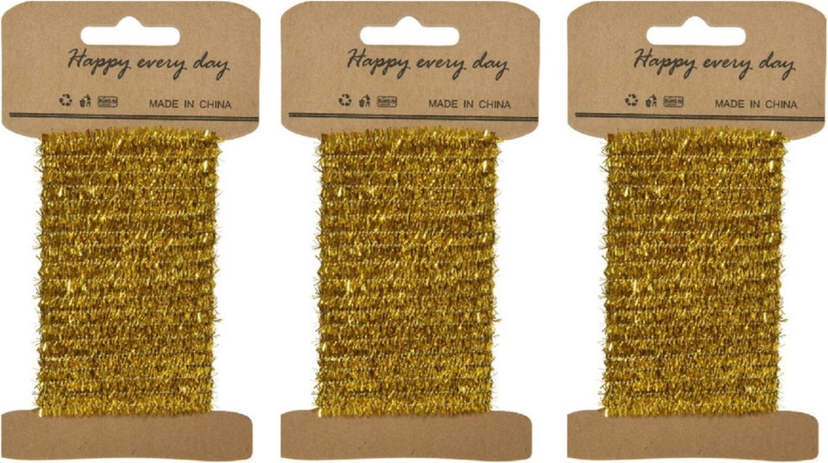 3x stuks goud lametta lint ijzerdraad op rol 200 cm - Hobby ijzerdraad goud - Kerstartikelen