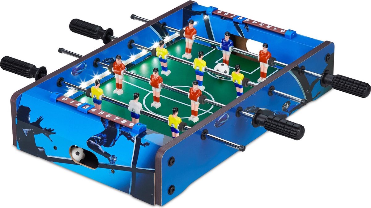 relaxdays mini voetbaltafel led - tafelvoetbal - tafelmodel - tafelvoetbalspel