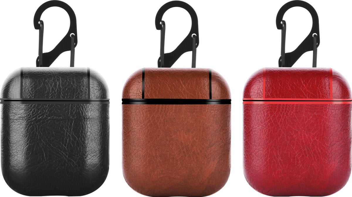 Kustleren beschermhoesje voor Apple Airpods + draagklip - Rood