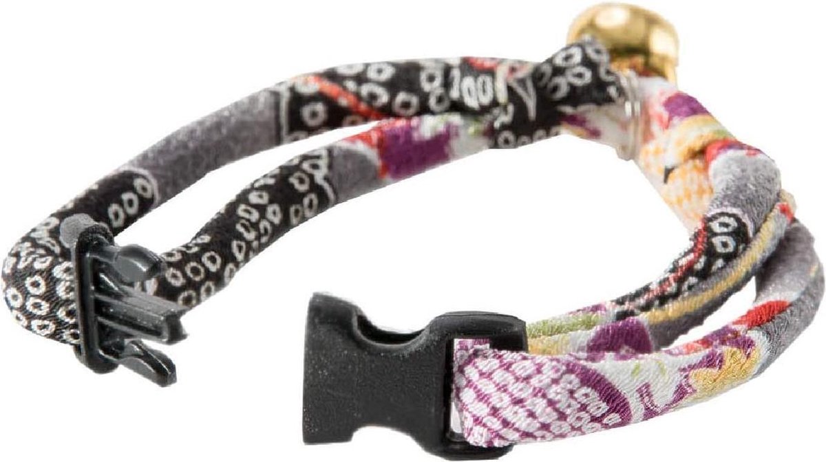 NECOICHI Japanse chirimen stof Hanabi Fireworks kattenhalsband grijs