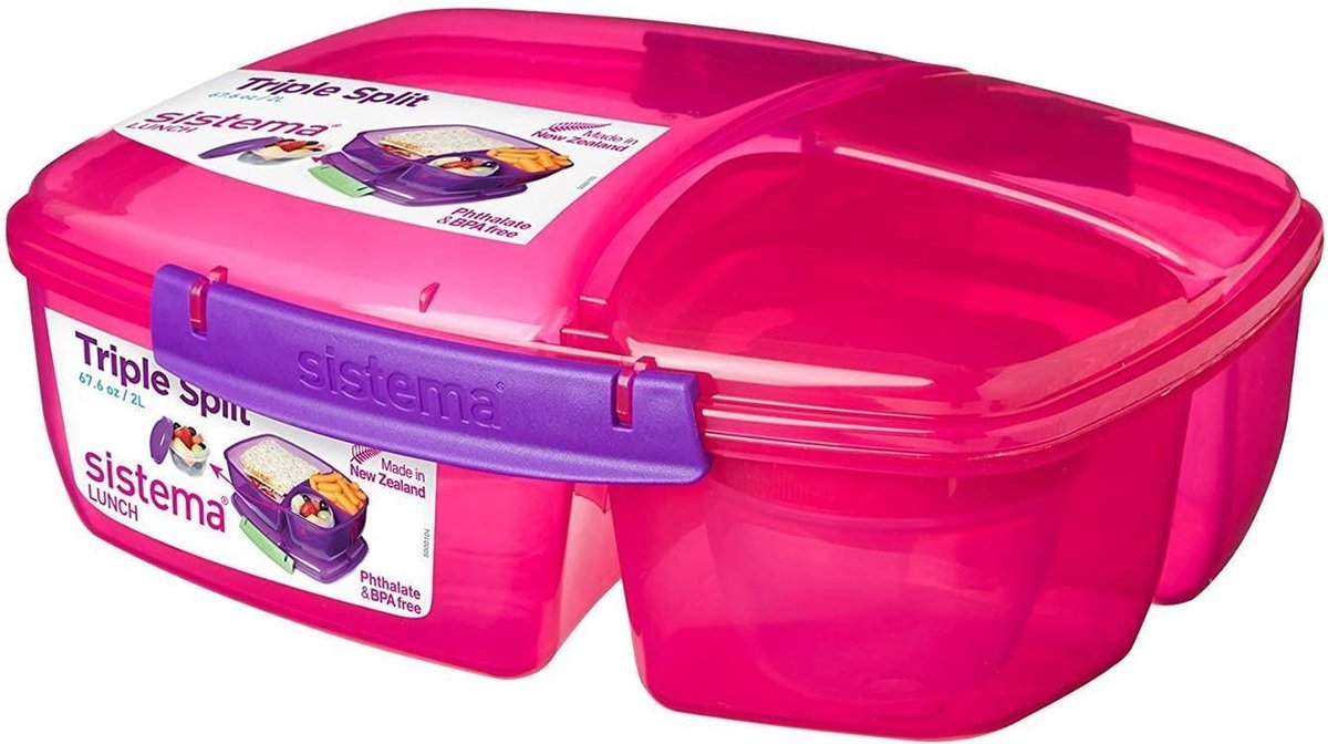 Sistema Lunch - Triple split lunchbox - 2 liter - roze/paars