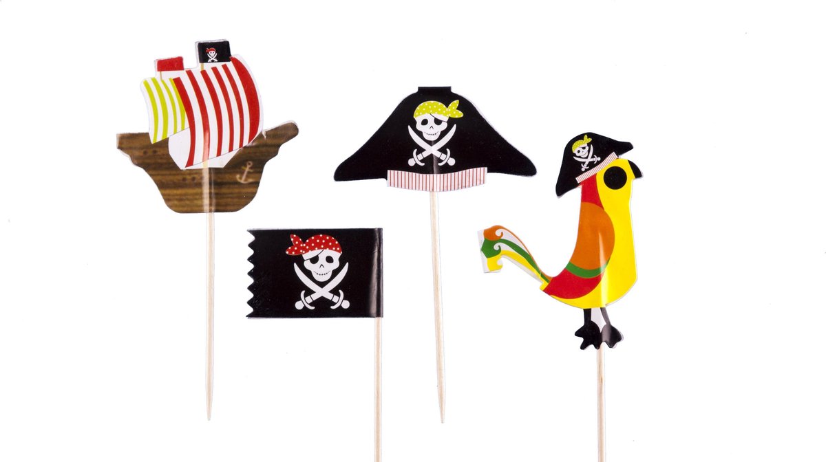 Piraten  | 24 stuks | cocktail prikker | cupcake decoratie | prikkers met versiering | taartversiering