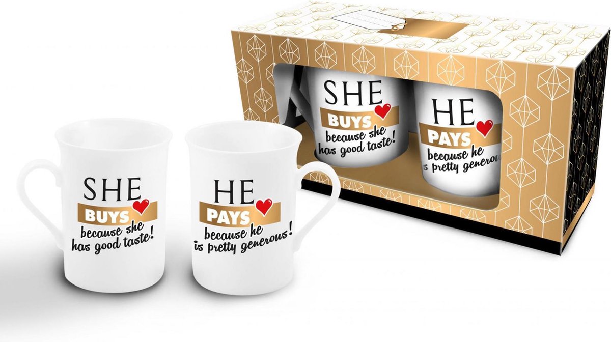 Set van 2 mokken She buys + He pays