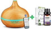 Aroma Diffuser 500ML + 100% Lavendel olie - Light Wood Grain - verbeterde 2021 model