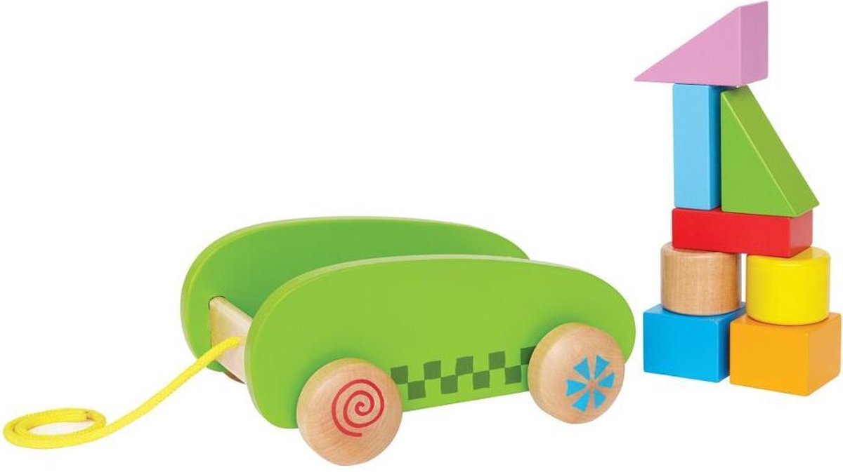Hape | Houten trekkar met blokken (9-delig)