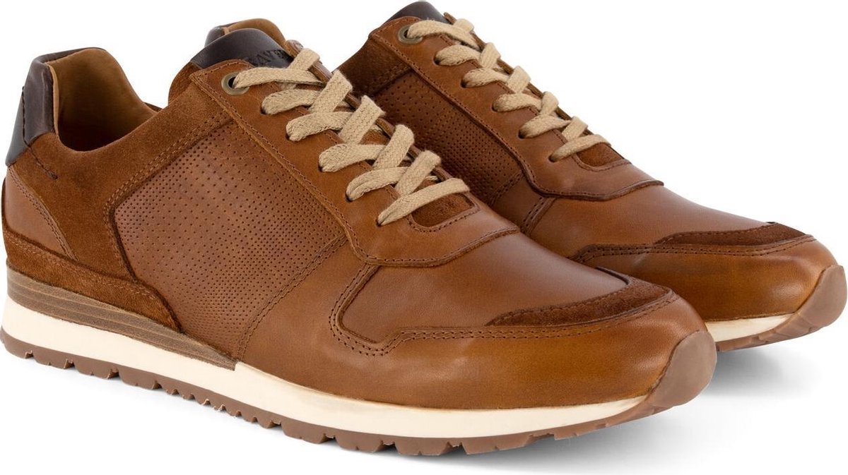 Travelin' Worcester - Casual leren herensneakers - Veterschoen - Cognac Bruin Leer - Maat 40