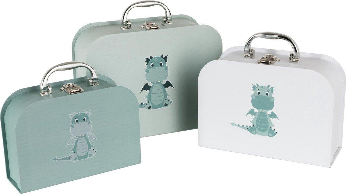 J-Line Set Van 3 Koffers Draak Papier Wit/Mint