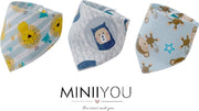 MINIIYOU® Set 3 stuks | 3-pack Bandana kwijl Slabbetjes jongens dieren - leeuw - aap - beer | Baby en peuter slab | puntslab | Stoere Puntsjaaltjes | Slabber Verstelbaar in 2 maten | Kraamcadeau