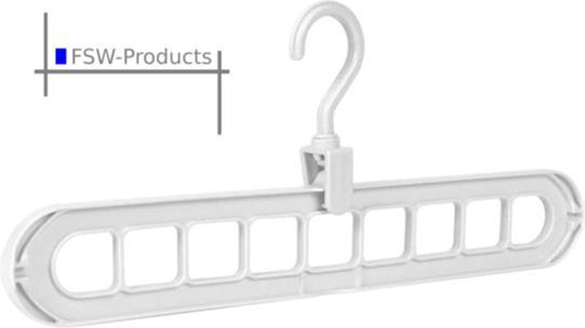FSW-Products - 1 Stuk - Kledinghaak - Multifunctioneel - Kledinghanger - 9 Gaten - 33cm - Kledingkast - Haak voor kleding - Kledingkast Oriënteren - Wit